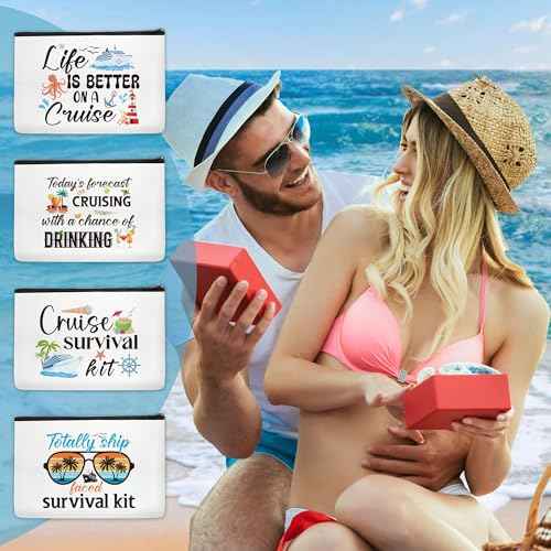Cruise Makeup Bag Gifts - 4Pcs Cruise Ship Essentials Cruise Survival Kit Bags Cruise Cosmetic Bag for Women Girl Best Friend Travel Beach Accessories