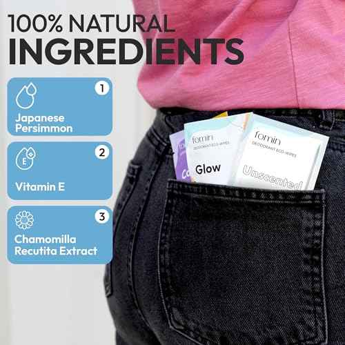FOMIN Travel Deodorant Wipes - 50 Count - Unscented - pH Balanced, Hypoallergenic Mini Deodorant For Women and Men - Plastic-Free, Individually Wrapped Underarm & Body Wipes