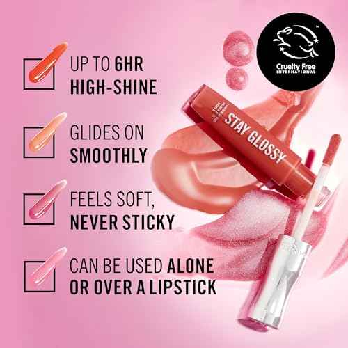 Rimmel London Stay Glossy, 470 Perfect Peony, Lip Gloss, Non-Sticky, Color and Shine, Up To 6-Hour Wear, Precise Applicator, 0.18oz