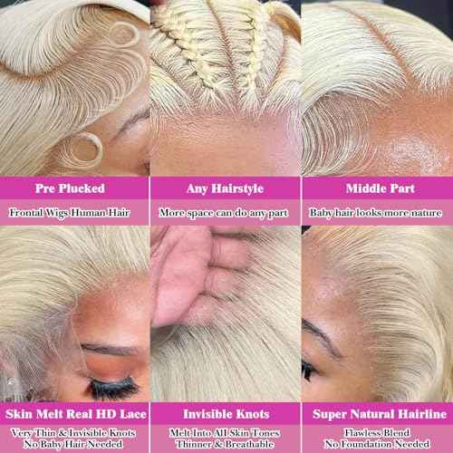 613 Lace Front Wig Human Hair Blonde Wig Human Hair Body Wave 13x6 HD Transparent Lace Front Wigs Pre Plucked 613 HD Lace Frontal Wigs 24 Inch 200 Density with Baby hair