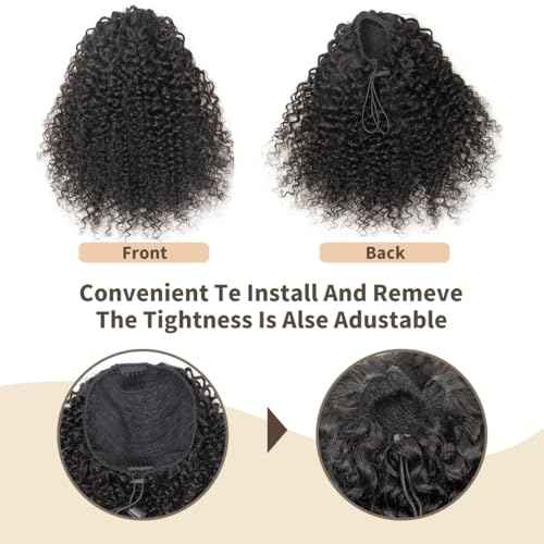 isheeny Curly Drawstring Ponytail for Black Women, 100% Human Hair Extension 14Inch Add Length & Volume in 3 Mins