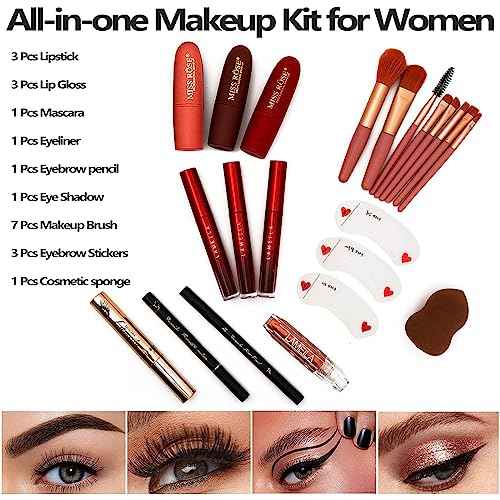 MISS ROSE M 187 Colors Professional Makeup Palette - All-in-One Kit With Eye Shadows, Lipsticks, Mascara, Foundations, Blushes, Brow Pencils, Nail File - Makeup Gift Set for Women and Girls