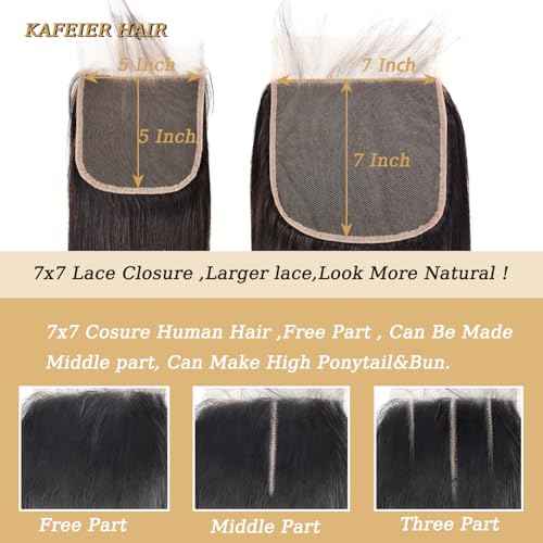 Real Human Hair 7x7 Closure Swiss Transparent Lace Straight Frontal Natural Black Color Free Part Pre Plucked with Baby Hair Bleached Knot Closures 22 Inch