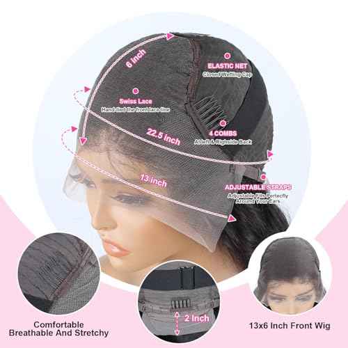 24 Inch Body Wave Lace Front Wigs Human Hair 200% Density 13x6 HD Lace Frontal Wig Pre Plucked Tangle-free Body Wave Wig with Baby Hair Virgin Human Hair Wigs for Women Daily