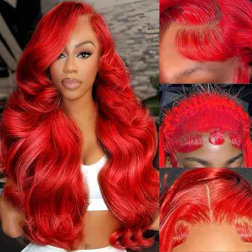 30 Inch Red Human Hair Wig 200 Density Red Body Wave 13x4 HD Lace Front Wigs Human Hair Pre Plucked with Baby Hair Red Wig Human Hair Color Lace Frontal Wigs for Women