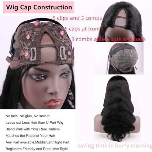 V Part Wig Human Hair Body Wave Upgrade U Part Human Hair Wig Beginner Friendly Clip In V Shape Wigs for Women Natural Black Color 24 Inch