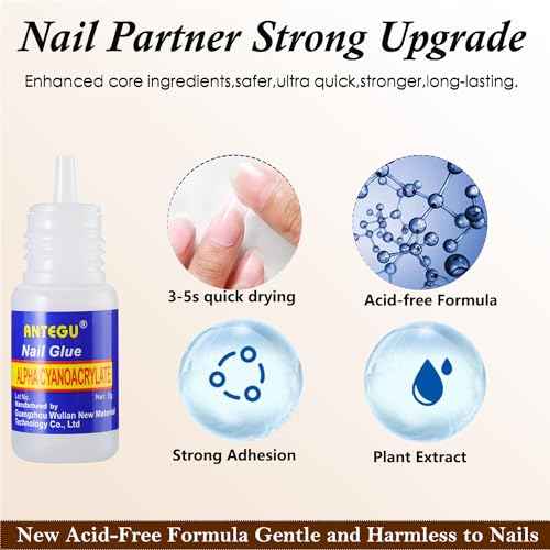 Nail Glue,Nail Glue for Acrylic Nail Tip 12 Bottles Professional False Nail Glue Extension Tips for Broken Adhesive Super for Press on Adhesive with Glass Files