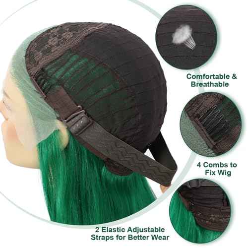 Dark Green Lace Front Wig 13x3 Synthetic Lace Front Wigs Loose Curly for Women 24 Inch Long Wavy Daily Party Use Body Wave Heat Resistant 150% Density