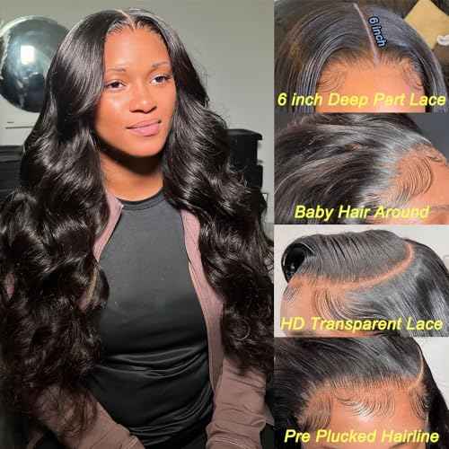 28 Inch 13x6 Body Wave Lace Front Wigs Human Hair Pre Plucked Glueless Wigs Human Hair 180% Density Body Wave 13x6 HD Transparent Frontal Wigs Human Hair Lace Front Wigs for Black Women