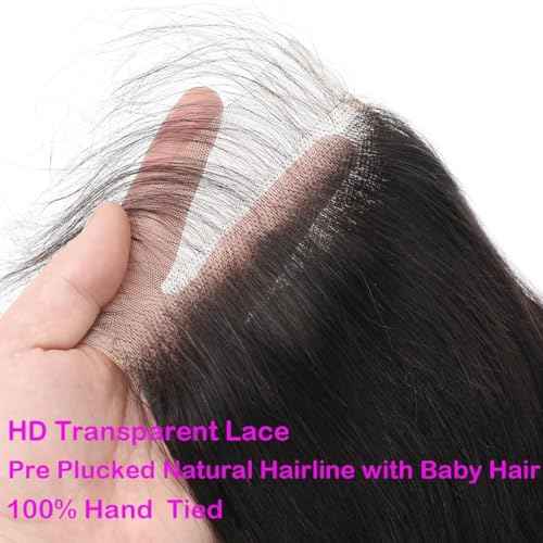 5x5 HD Transparent Closure Body Wave Human Hair Lace Closure Skinlike Brazilian 5x5 Closure 20inch Virgin Body Wave 100% Real Human Hair Free Part Closure Pre Plucked Natural Black Glueless