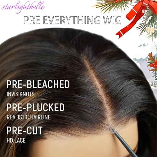 28 Inch Highlight Ombre Lace Front Wig Wear and Go Glueless Wig 1B/30 Body Wave Lace Front Wigs Synthetic Blended Hair Pre Plucked with Baby Hair 220% Density