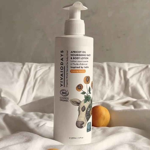 VIVAIODAYS Organic Apricot Oil Face & Body Lotion for Baby & Family | Nourishing, Soothing, Fast-Absorbing Moisturizer with Aloe & Olive Oil | Gentle Daily Hydration, Big Bottle with Pump, 8 fl. oz.