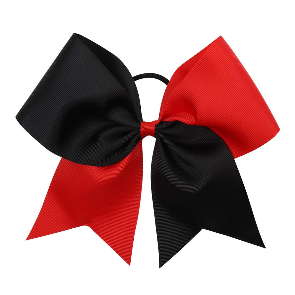 16PCS 8" Large Cheer Hair Bows Ponytail Holder Elastic Band Handmade for Cheerleading Teen Girls College Sports (Red/Black, 16 Count (Pack of 1))