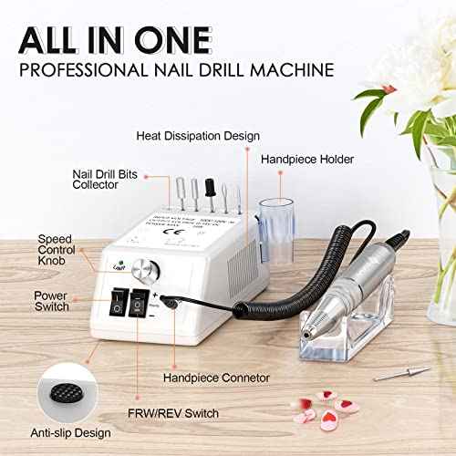 Subay 30,000rpm Efile Nail Drill , Electric Nail File with 106pcs Sanding Bands and Nail Drill Bits Pedicure Manicure Tools for Acrylic Nails,Thick Nails for Nail Salon Supplies Home Use, White