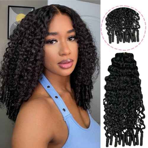 100% Human Hair Knotless Pre-Separated Crochet Hair Extensions with Spiral End Feather Hair Water Curly Feather Line Hair Extensions Natural Color 16Inch 120g
