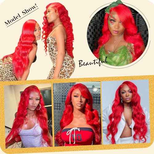 30 Inch Red Wig Human Hair 13x4 Body Wave HD Lace Front Wigs with Baby Hair 200 Density Red Color Human Hair Wig for Women