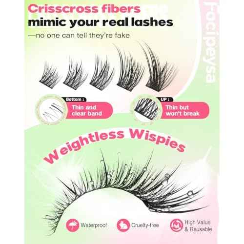 Focipeysa Wispy Lash Clusters Spiky Eyelash Clusters 10-18mm Eyelash Extensions Fox Eye Eyelash Right Left Individual Lashes Cat Eye Lashes Thin Soft Lash Extension Waterproof Lash Cluster