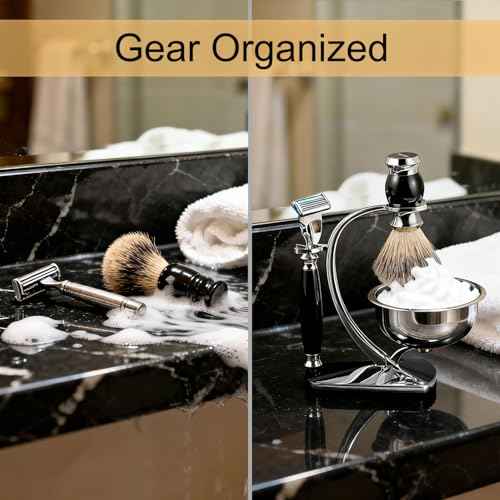 GRUTTI Premium Shaving Kit for Men, 4 in 1 Shaving Set Includes having Stand & Soap Bowl &Brush, Deluxe Safety Mens Razor Holder with Non Slip Base Shaving Kit for Fusion 5