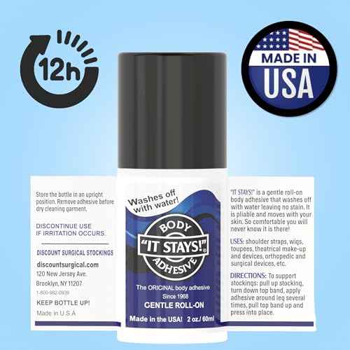 ABSOLUTE SUPPORT It Stays! Roll-On Body Fixative Glue 2 oz Adhesive - Made in USA - 3 Bottle Value Pack