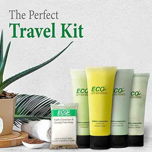 ECO amenities Travel Essentials Toiletry Kit - 150-Piece Hotel Toiletries Bulk Set - Shampoo & Conditioner Pack - Travel Body Wash & Bar Soap - 30ml Shampoo/Conditioner, 30ml Body Wash/Lotion,28g Soap