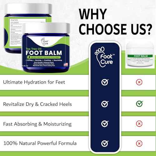 FOOT CURE Tea Tree Oil Balm – Moisturizer for Dry Cracked Feet – Instantly Hydrates & Soothes Irritated Skin & Athlete's Foot – Best Foot Care for Women and Men (Pack of 2)