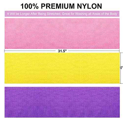 3 Pieces African Net Bath Sponge African Exfoliating African Scrubbing Long Net Rag African Wash Net Shower Body Scrubber, Yellow Pink Purple