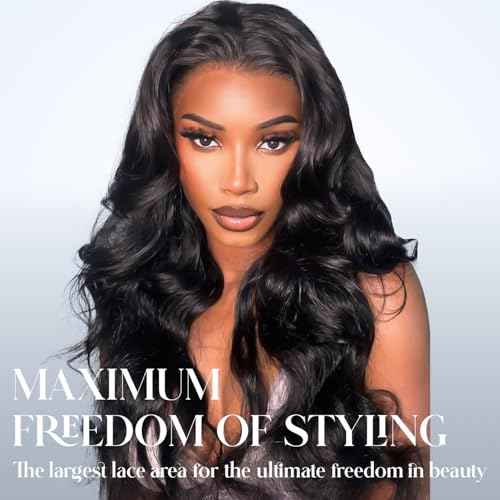 28 inch Body Wave Lace Front Wigs Human Hair 200% Density Pull Go 13x6 HD Transparent Glueless Human Hair Wig for Women Pre Plucked Pre Cut Bleached Knots with Baby Hair