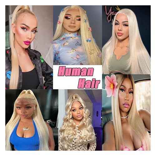 613 13x6 Lace Front Wig Human Hair 200 Density Blonde Wig Human Hair 613 HD Lace Frontal Wigs Human Hair Pre Plucked 613 HD Lace Frontal Wig Straight Glueless (24 Inch)