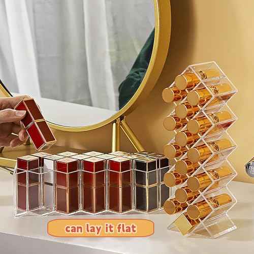 Cedilis 4 Pack Acrylic Lipstick Holder Organizer, 64 Slot Clear Lip Gloss Storage Organizer, Fish Shape Lipstick Display Stand Tower for Cosmetic Makeup and Dresser Display