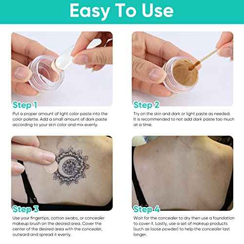 Tattoo Cover Up Makeup, 2 Colors Waterproof & Sweatproof Tattoo Cover Up Makeup, Long Lasting and Invisible Body Makeup Suitable for Vitiligo, Dark Spots, Scars-Natural