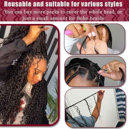 Human Crochet Hair for Black Women 22 Inch 50g Deep wave Crochet Human Hair Bundles Pre-Separated Feather Crochet Human Hair Deep Wavy Invisible Crochet Hair Extensions 40 Strands Natural Black