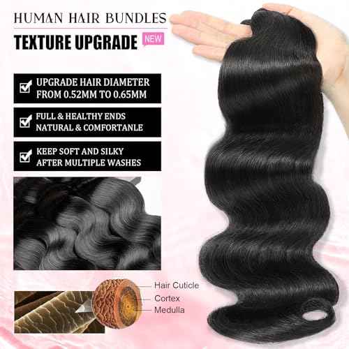 DMKEEP 12A Human Hair Bundles 20 22 24 Inch Body Wave Bundles Human Hair 100% Unprocessed Brazilian Raw Virgin Hair 3 Pcs Quick Weave Human Hair Extensions Natural Color