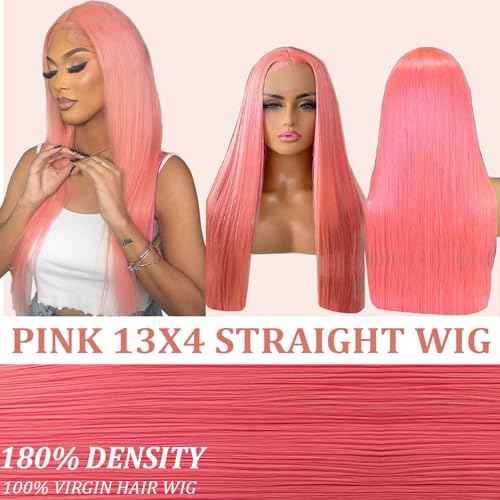 PANDA ANGEL Pink Straight Lace Front Wig Human Hair 13x4 Hd Transparent Lace Frontal Wigs Human Hair Glueless Wear and Go Wigs for Black Women Hot Pink Human Hair Straight Wig 22 Inch