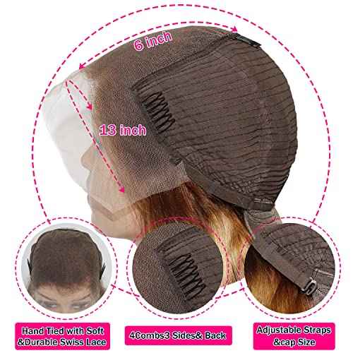 Aicrelery 4/27 Highlight 13x6 Lace Front Wigs Human Hair 13x6 Honey Blonde HD Lace Front Wig Pre Plucked with Baby Hair 180% Density Highlight Ombre Body Wave Lace Frontal wig for Women 20 Inch