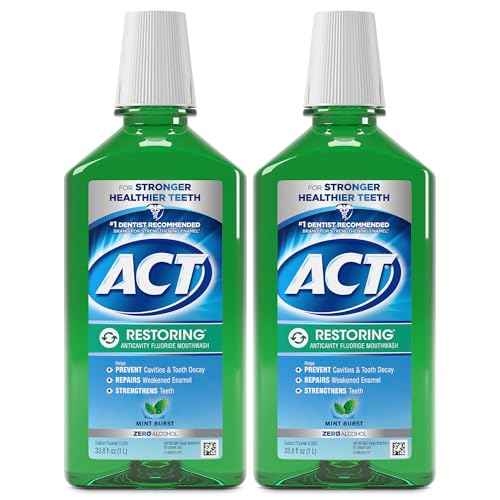 ACT Restoring Anticavity Fluoride Mouthwash with Zero Alcohol, Repairs Enamel & Strengthens Teeth, Mint Burst, 33.8 fl. oz., 2 pk