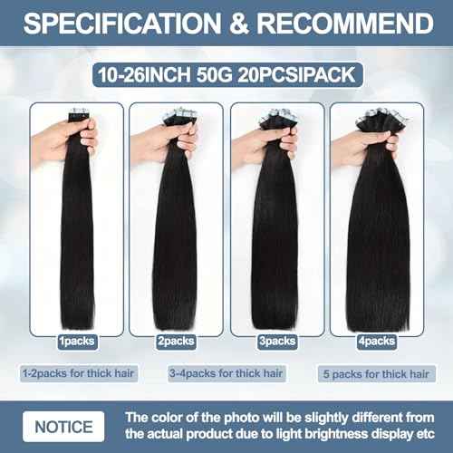 Tape in Hair Extensions Human Hair 100% Remy Hair 20pcs 50g/Pack Straight Seamless Invisible Skin Weft Extensions Easy to Apply and Style (#2 Dark Brown, 20 Inch)