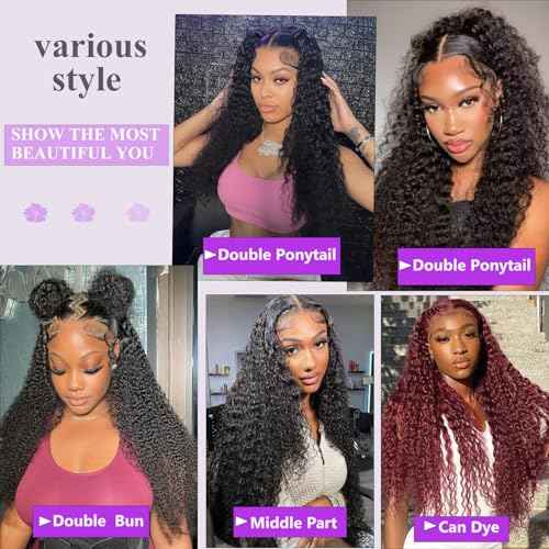 200% Density Deep Wave Lace Front Wigs Human Hair 13X6 HD Lace Frontal Curly Human Hair Wig Fluffy Natural Pre Plucked Wet And Wavy Wigs for Black Women Girl(28 Inch)