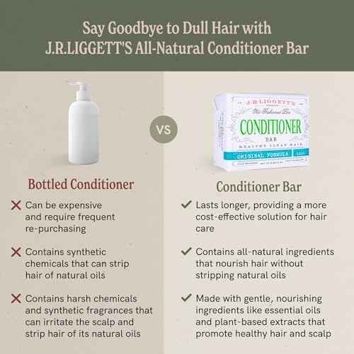 J¡¤R¡¤LIGGETT'S Conditioner Bar - Original Formula, All Natural Hair Conditioner with Coconut Oil & Cocoa Butter - Sulfate Free, Gmo Free, Plant-Based Ingredients for Soft & Smooth Hair, 1.75oz - 3 Pack