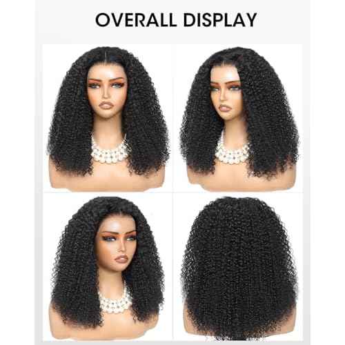 Kinkycurly Wig Human Hair 200 Density HD Lace 9x6 Afro Kinky Curly Ready to Wear Glueless Wigs Human Hair Pre Plucked Pre Cut Deep Parting Closure Wigs Glueless Wig for Black Women 16 Inch