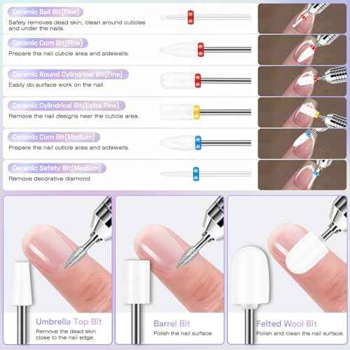 30PCS Nail Drill Bits Set with Holder Case, 3/32 Inch Professional Efile Cuticle Nail Bits for Nail Drill, Ceramic Diamond Carbide Drill Bits for Acrylic Gel Removal Polish Nail Tech (Purpe)