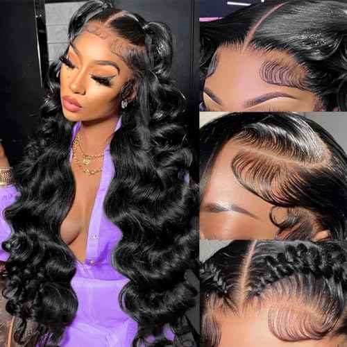 13x6 Lace Front Wigs Human Hair 200 Density Body Wave HD Lace Front Wigs Human Hair Pre Plucked Natural Color Glueless Wigs for Women 30 Inch