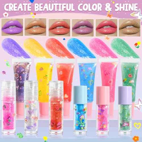 Jcoos DIY Lip Gloss Oil Make Your Own Lip Gloss Kit, Inspired Lip Oil Base with Pigment, Flavoring Oil, Glow Tubes, DIY Lip Gloss Making Kit, Moisturizing Lipglosses for Girls Women Christmas Gifts