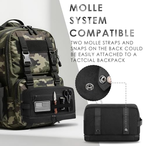 ETRONIK Tactical Toiletry Bag for Men, Travel Hygiene Bag with Double-layer, Hanging Toiletry Bag Water-Resistant Shaving Dopp Kit with EDC Molle Pouches, Bathroom Shower Makeup Bag Women, Black