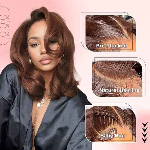 Brown Wig Human Hair 200% Density 13x6 Body Wave Lace Front Wigs Human Hair Pre Plucked Short Wigs for Black Women Glueless Frontal Wig Human Hair Loose Wavy 16 inch