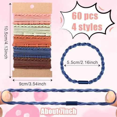 60 Pcs Boho Hair Ties, 4 Styles Elastic Hair Tie Bracelets for Women Hair Tie Bracelets Ponytail Holders for Girls with Thick and Thin Hair