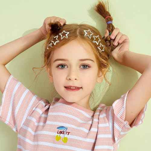 20 PCS 1.22 inches Star Hair Clips Snap Star Hair Barrettes Cute Lovely Accessories, Non Slip Clips for Girls Women 2000s Y2K Silver Metal Hair Clips