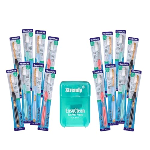 Euro-Tech Extra Soft Toothbrush, Soft Ultra Fine Feathered Bristles Toothbrush with Soft Slim Handle Grip and Thumb Rest for Adults, 16 Pack Bonus Floss