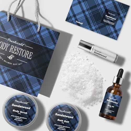 PEARLWORLD Bath Set with Ocean Scented Spa Gifts for Men, Christmas Birthday Self Skin Care Set for Men, Spa Gift Baskets for Him, 12Pcs Men's Spa Kit Gifts for Bath Spa