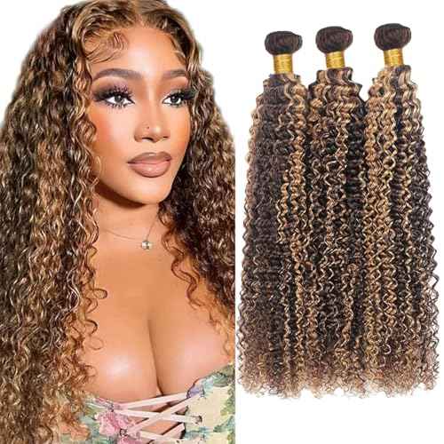 Human Hair Bundles Jerry Curly P4/30 Color Human Hair Unprocessed Brazilian Virgin 3 Bundles Quick Weave Human Hair Extensions (P4/30 Jerry Curly,20 22 24)