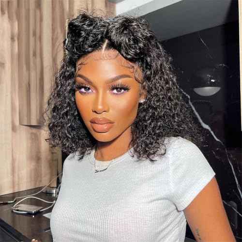 Kinky Curly Lace Front Wigs 13x6 HD Lace Front Wig for Women Short Curly 14 Inch Pre Plucked with Baby Hair 12A 180% Afro Human Hair Wigs